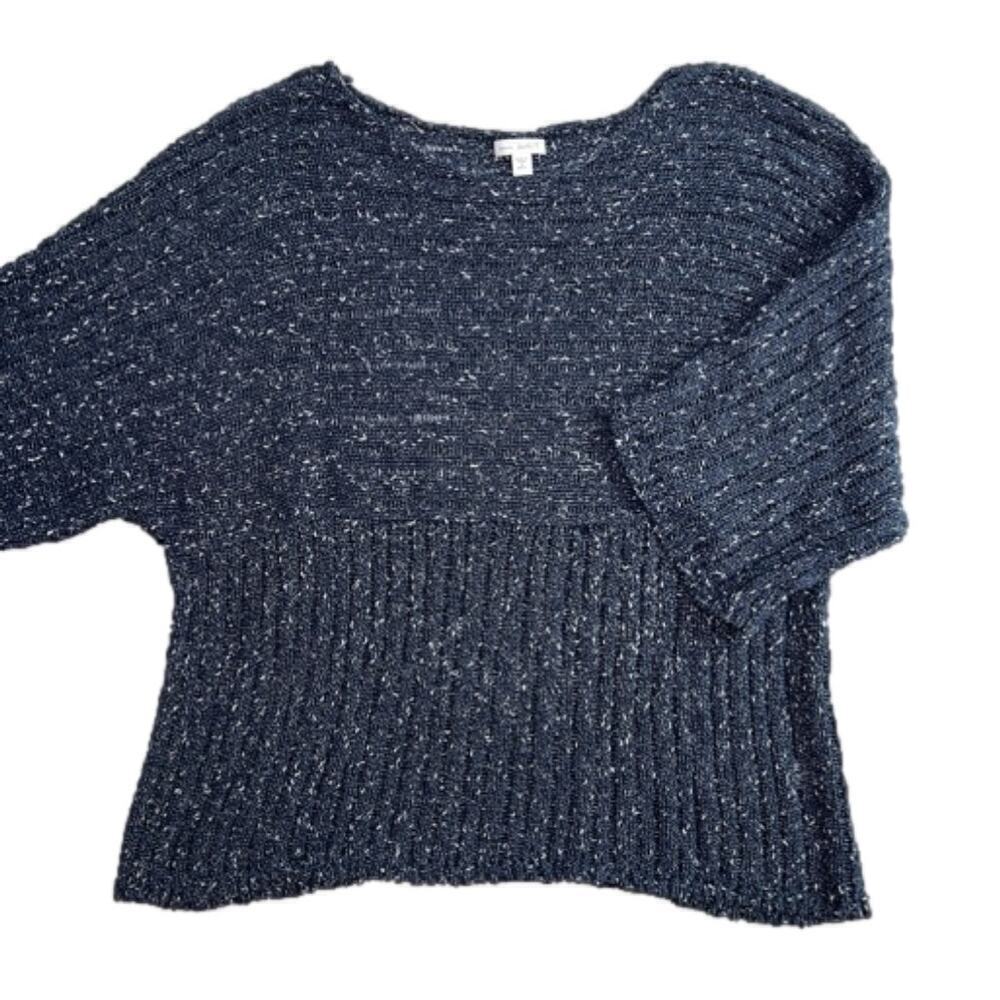 PureJill J. Jill Navy Slub Relaxed Fit Peplum Cotton Blend Sweater Size M